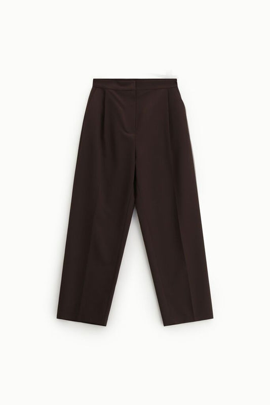 Chocolate Pleated Wide-Leg Trousers