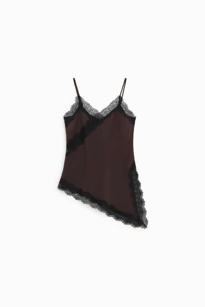 Brown Lace Trim Asymmetrical Camisole
