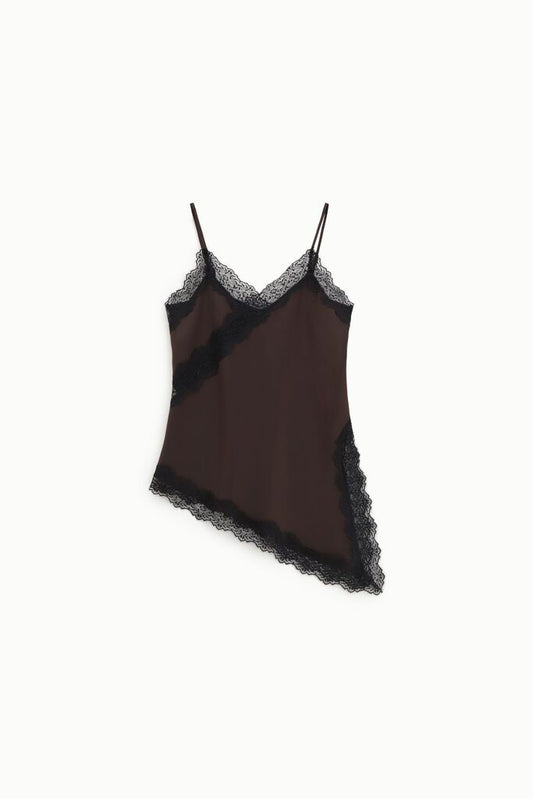 Brown Lace Trim Asymmetrical Camisole