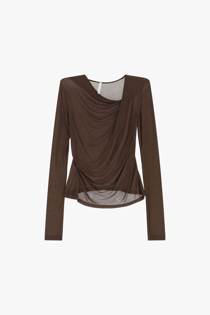 Brown Sheer Drape Long Sleeve Top