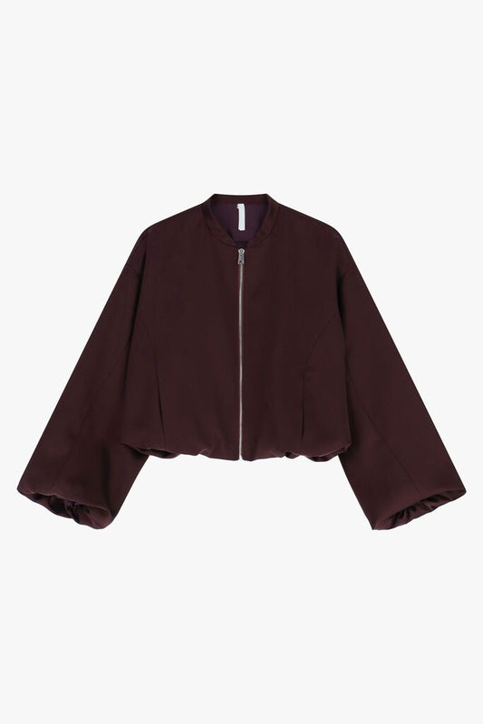 Deep Plum Cropped Jacket with Wide Sleeves