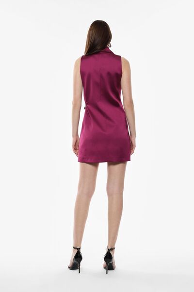 Burgundy Woven Sleeveless Vest Dress with Chain Detail
