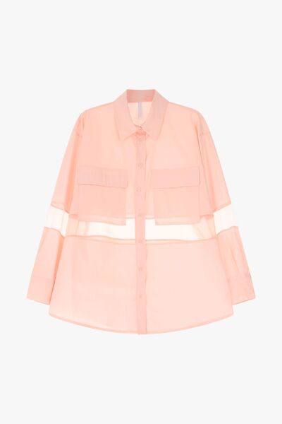 Pink Sheer Button-Down Shirt with Patch Pockets