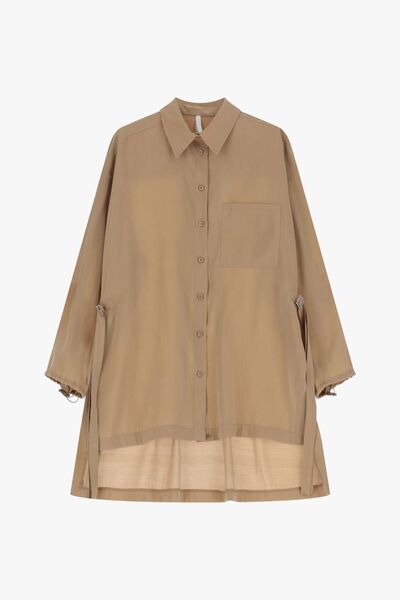 Taupe Sheer Oversized Shirt with Pocket Detail
