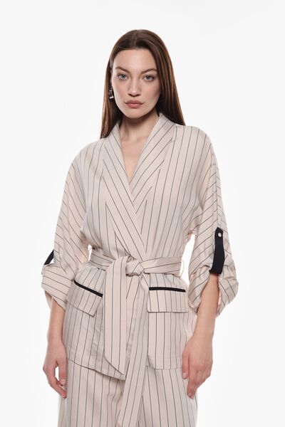 Striped Kimono Jacket with Belted Waist