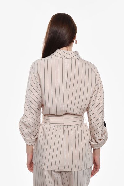 Striped Kimono Jacket with Belted Waist