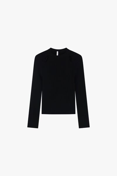 Black Long Sleeve Top with Subtle Neckline Detail