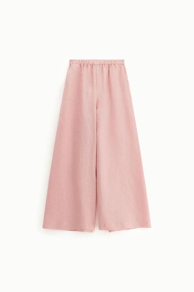Blush Wide-Leg Linen Pants with Elastic Waist