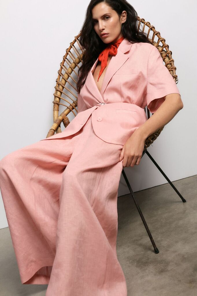 Blush Wide-Leg Linen Pants with Elastic Waist