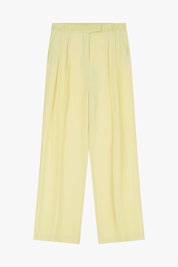Soft Yellow Wide-Leg Trousers with Pleats