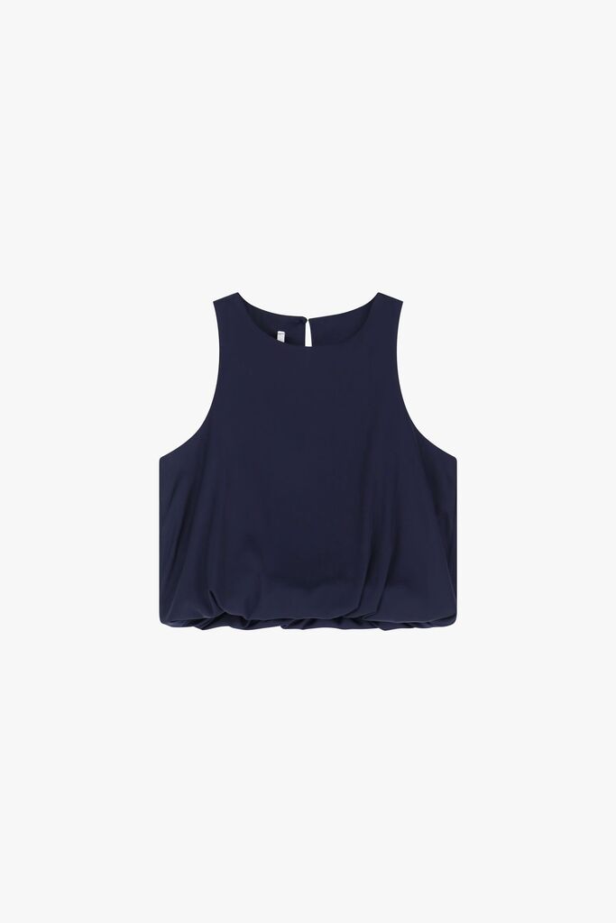 Navy Sleeveless Top with Twisted Hem Detail