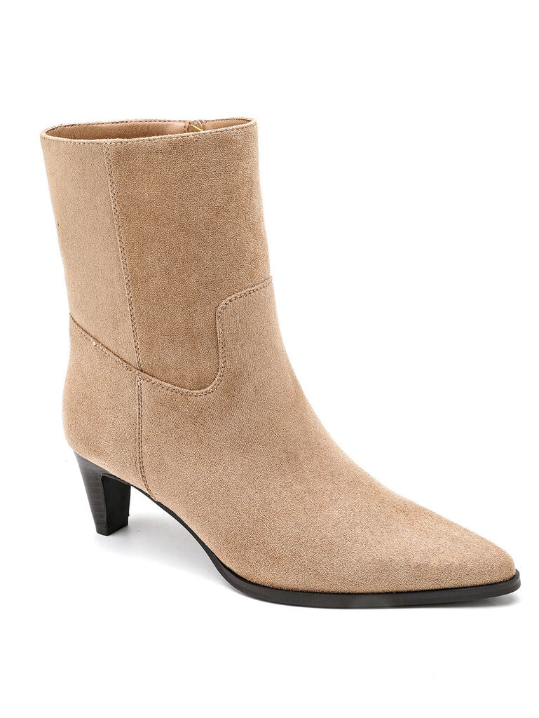 Tan Suede Ankle Boot with Pointed Toe
