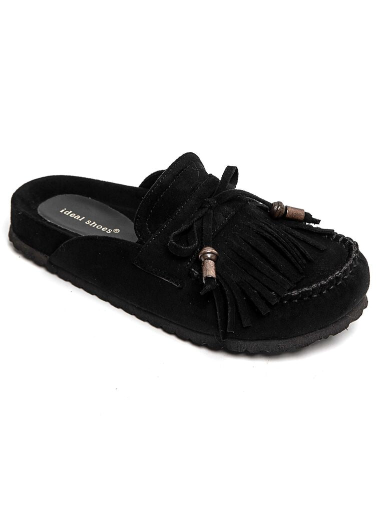 Black Suede Slip-On Moccasins with Tassel Detail