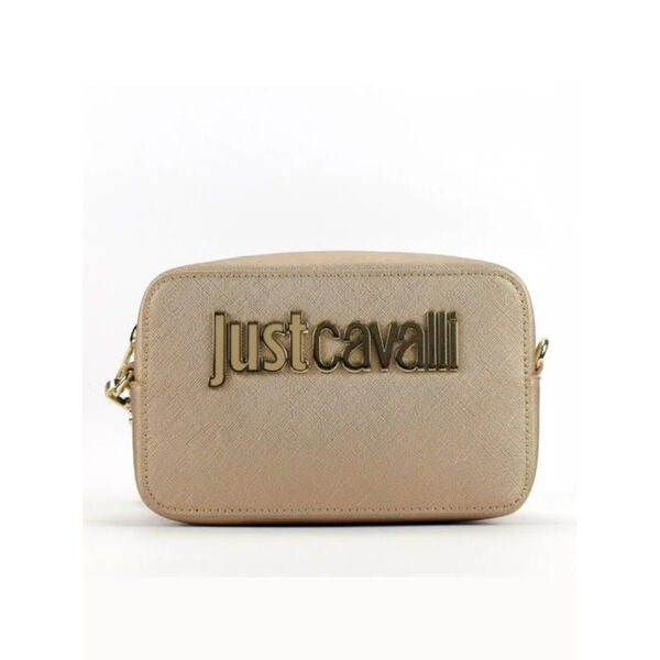 Beige Textured Crossbody Bag with Logo Detail