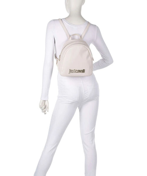 Cream Minimalist Backpack with Logo Detail