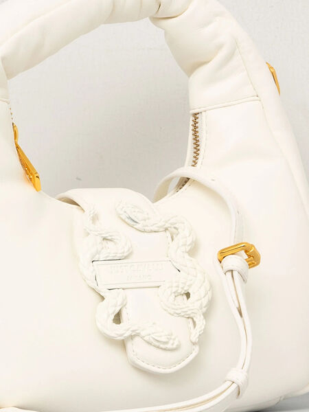 White Textured Shoulder Bag with Embossed Logo