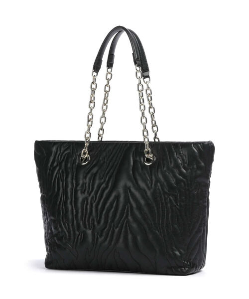 Black Textured Tote Bag with Chain Handles