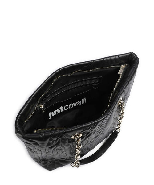 Black Textured Tote Bag with Chain Handles