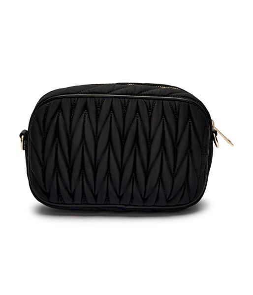 Black Quilted Crossbody Bag with Logo Accent