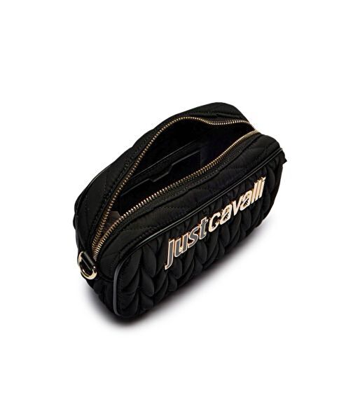 Black Quilted Crossbody Bag with Logo Accent