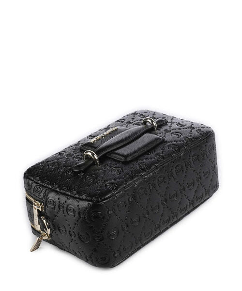 Black Embossed Crossbody Bag with Logo Strap