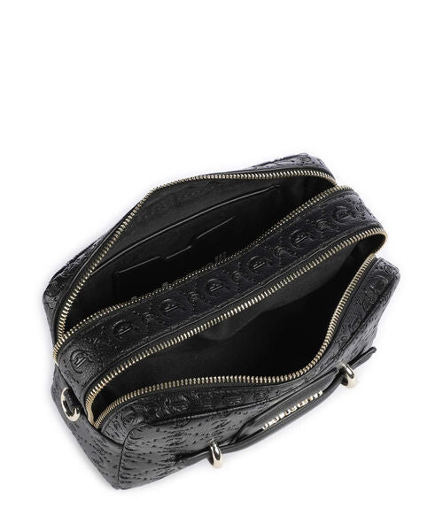 Black Embossed Crossbody Bag with Logo Strap