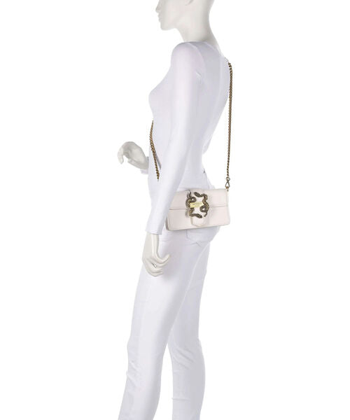 White Leather Crossbody Bag with Snake Accent