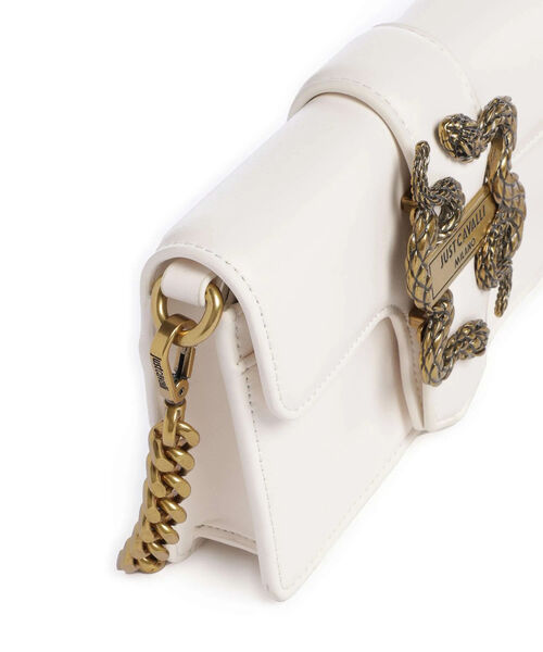 White Leather Crossbody Bag with Snake Accent