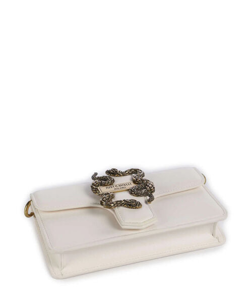 White Leather Crossbody Bag with Snake Accent