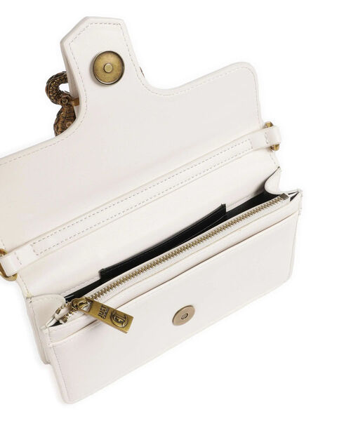 White Leather Crossbody Bag with Snake Accent
