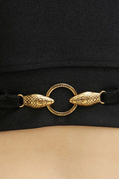 Black Sleeveless Crop Top with Gold Accents