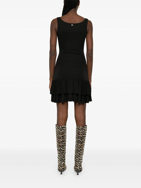 Black Ruched Sleeveless Dress with Tiered Hem