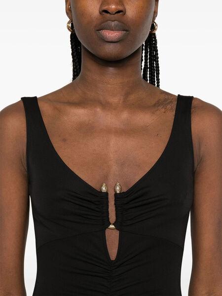 Black Ruched Sleeveless Dress with Tiered Hem