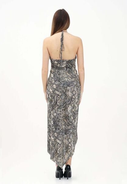 Gray Snake Print Dress with Plunging Neckline