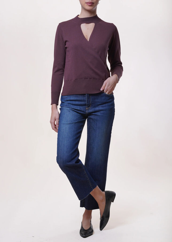 Deep Plum Knit Top with Keyhole Detail