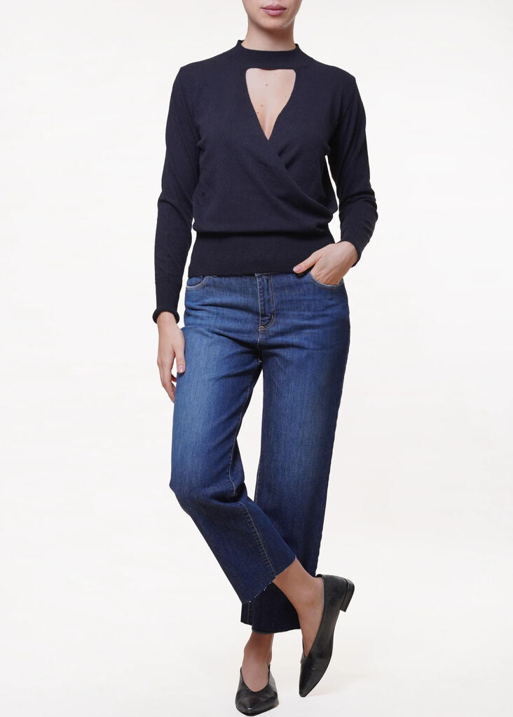 Black Knit Top with Cutout Detail