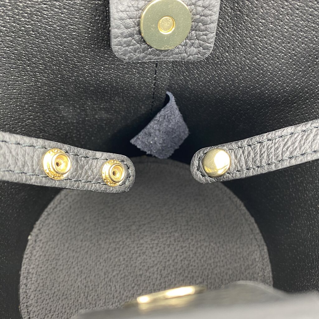 Black Textured Bucket Bag with Gold Accents