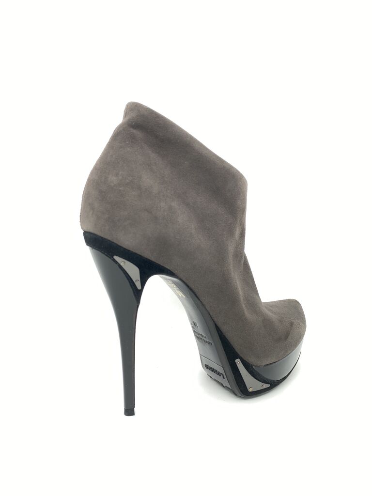Gray Suede Ankle Boots with Stiletto Heel