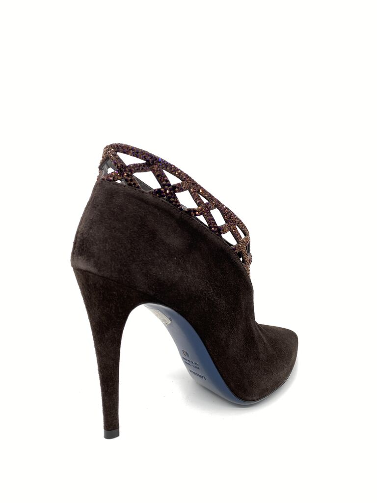 Brown Suede Ankle Bootie with Cutout Detail