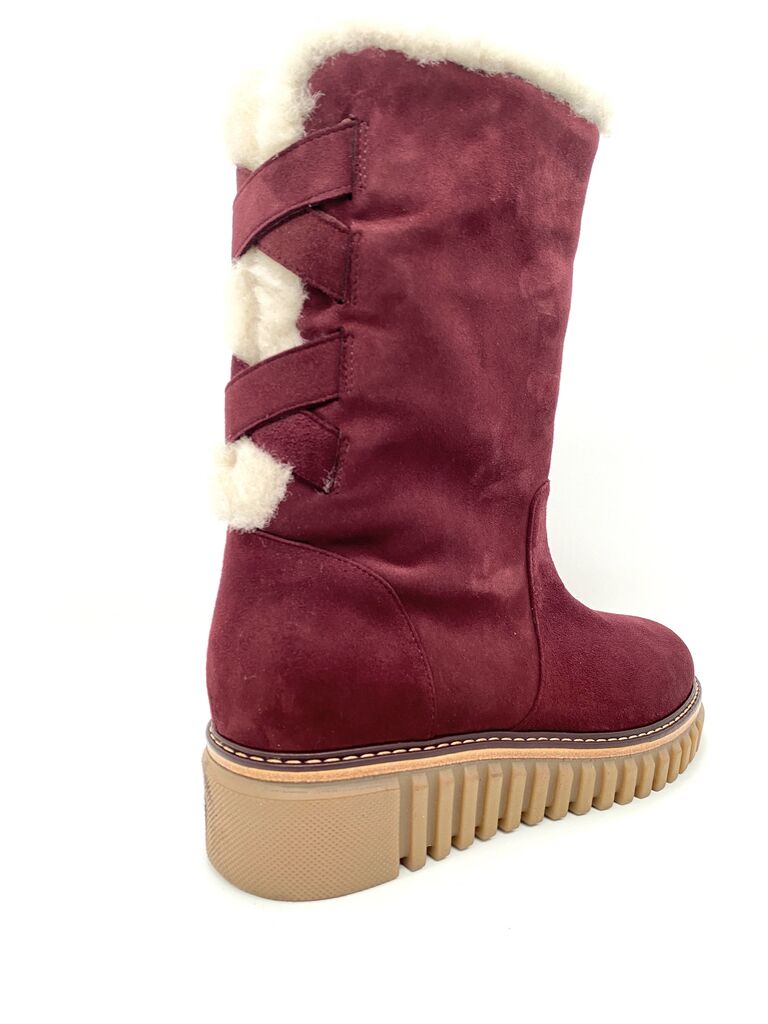 Burgundy Suede Mid-Calf Boots with Lug Sole