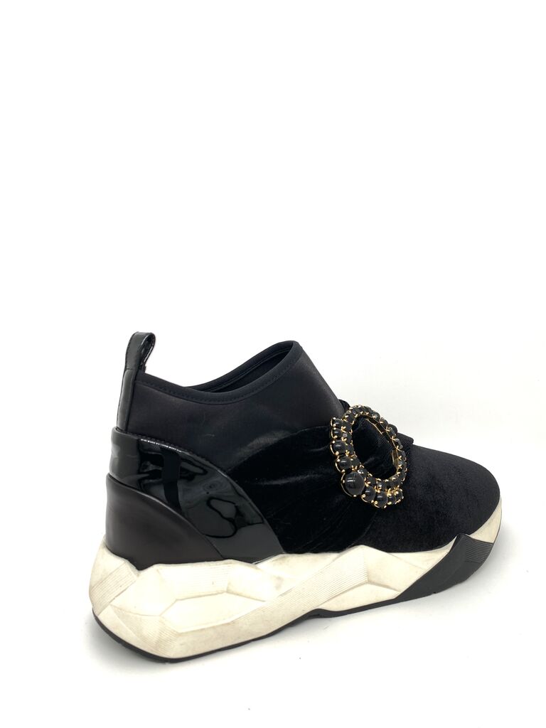 Black Velvet Sneakers with Embellished Buckle