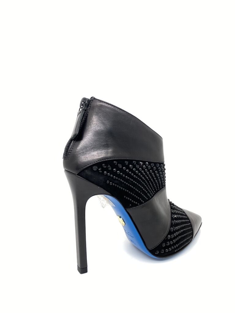Black Studded Leather Ankle Boot with Blue Sole