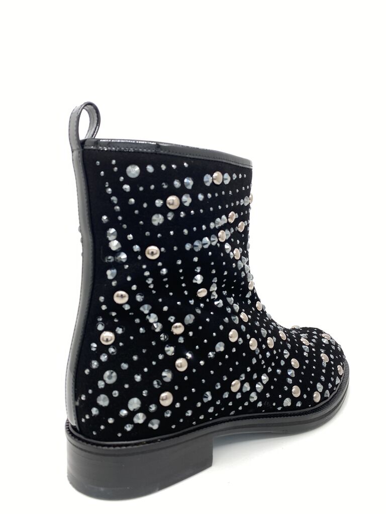 Black Velvet Ankle Boots with Studded Embellishments