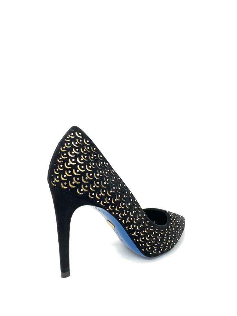 Black Textured Stiletto Heels with Cutout Detail