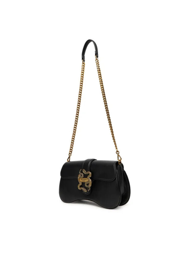 Black Leather Satchel with Chain Strap