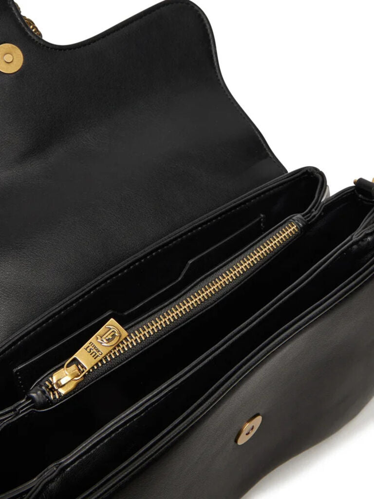 Black Leather Satchel with Chain Strap