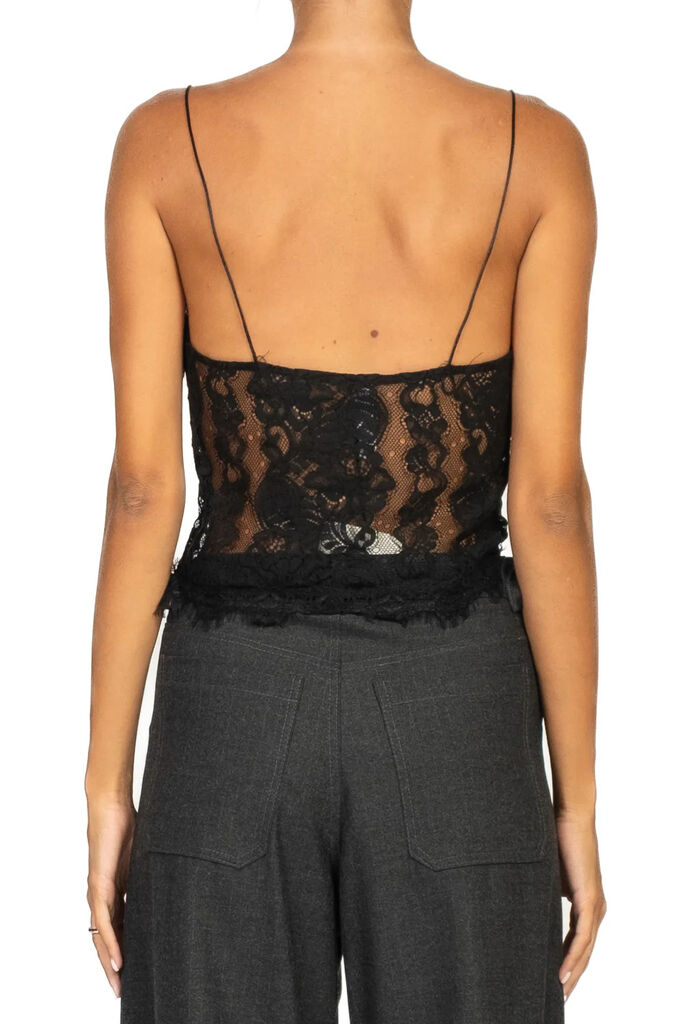 Black Lace Camisole Top with Frayed Detailing
