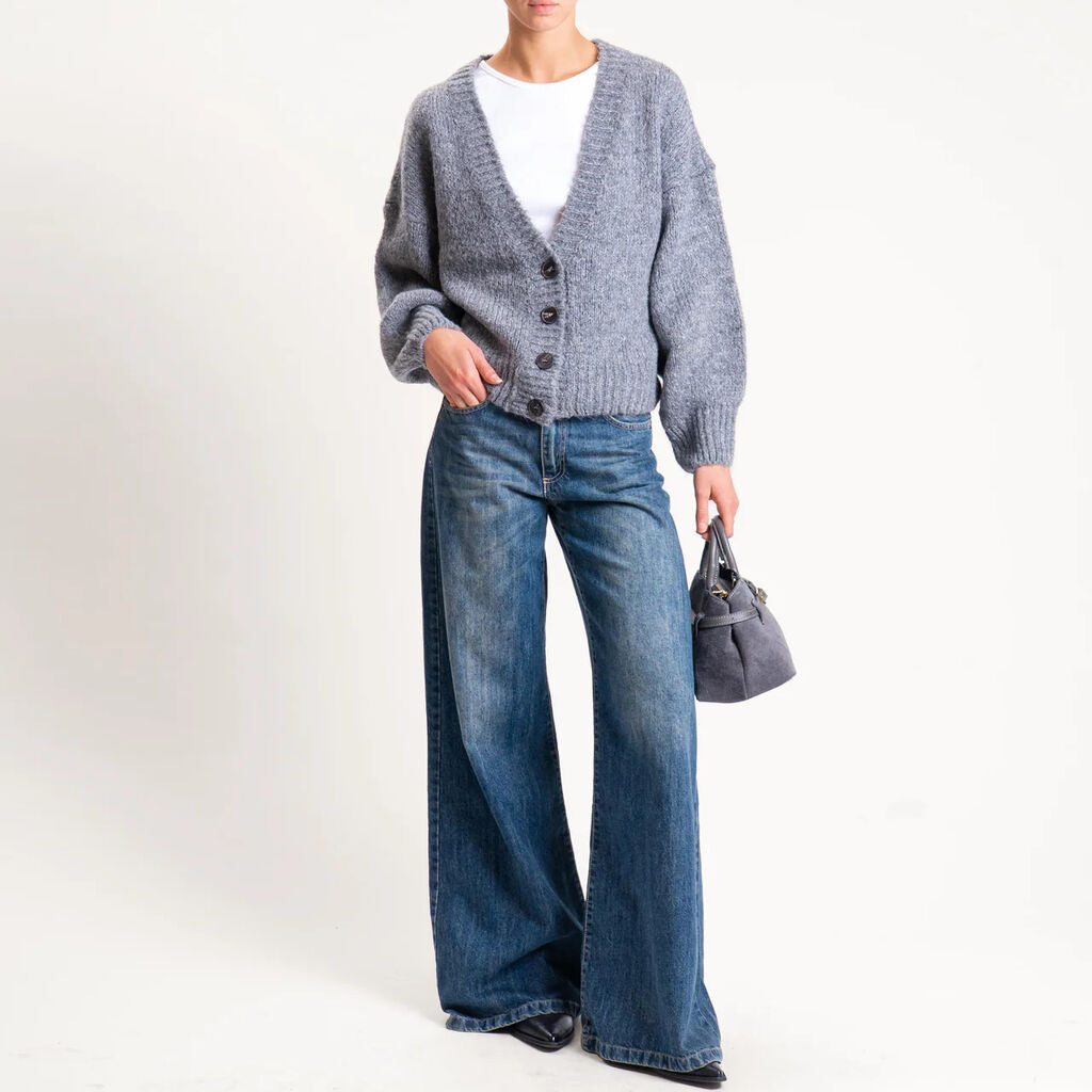 Gray Knit Cardigan with Button Closure