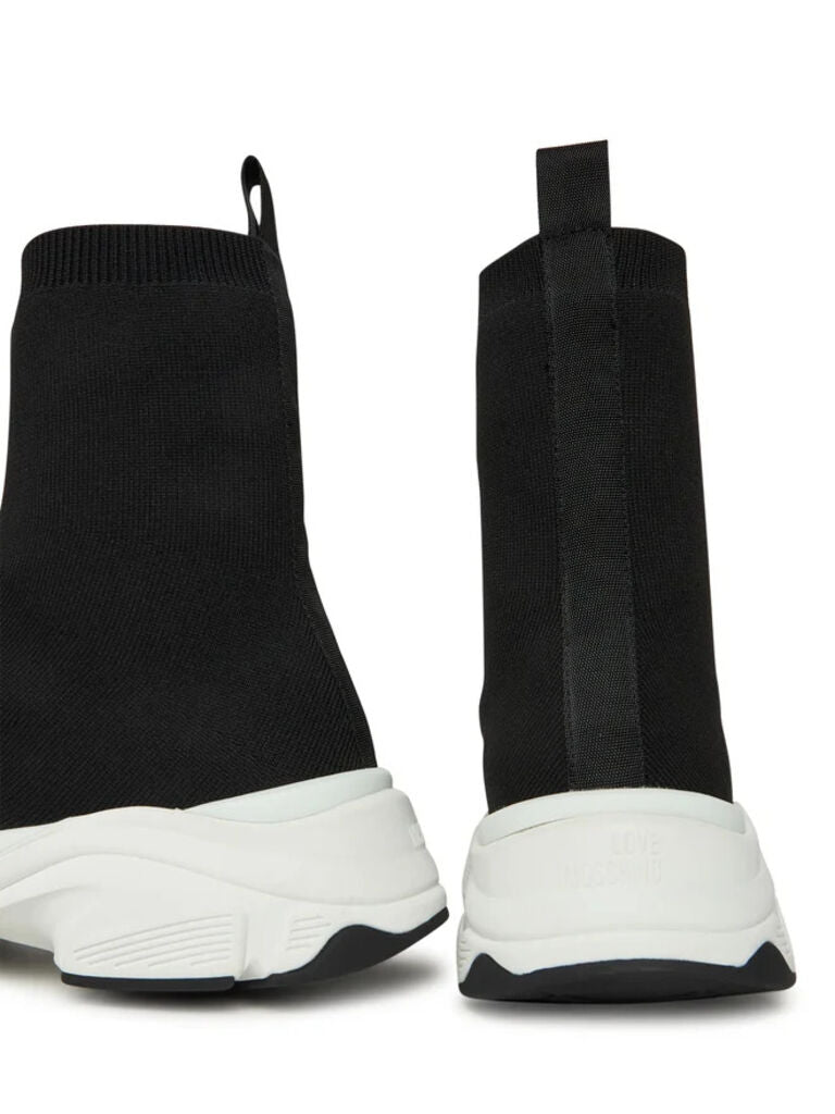 Black Knit High-Top Sneakers with Chunky Sole