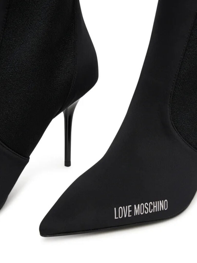 Black Stretch Stiletto Ankle Boots with Logo Detail